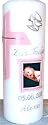 Taufkerze mit Namen, Babyfoto & Datum für Mädchen oder Jungs in Rosa, Lila oder Babyblau