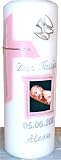 Produkt-Bild: Taufkerze mit Namen, Babyfoto & Datum f&uuml;r M&auml;dchen oder Jungs in Rosa, Lila oder Babyblau