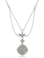 Roman Bride Simulated Crystal Diamond Shaped 2-Row Necklace, 19.5"