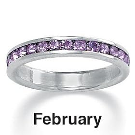 Birthstone Sterling Silver Eternity Band- February- Simulated Amethyst