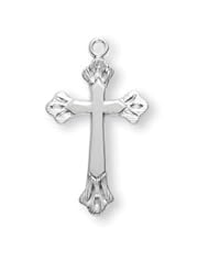 Cross Pendant with Fancy Tips, Sterling Silver with Chain