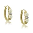 A Fine Pair of White Pearl & Diamond Yellow Gold Hoop Earrings
