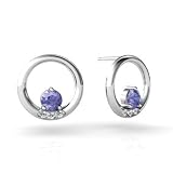14K White Gold Genuine Round Tanzanite Circle Earrings