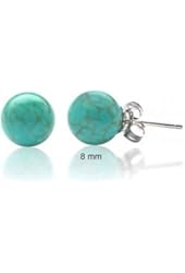Bling Jewelry Silver Plated Ball Simulated Turquoise Earrings Studs 8mm