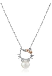 Freshwater Cultured Pearl Kitty in Rose Gold Plated Sterling Silver Pendant Necklace, 18"