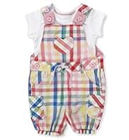 2 Piece Pure Cotton T-Shirt & Checked Bibshort Dungaree Outfit