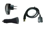 PDA 4en1 Set: Chargeur voiture (12V / 24V) + secteur (220V) + cable USB de synchronisation pour Palm / PalmOne / Handspring: Tungsten T5, TX, E2 / Lifedrive / Treo 650, 680, 700, 700p, 700w, 700wx, 750, 750v