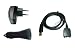 PDA 4en1 Set: Chargeur voiture (12V / 24V) + secteur (220V) + cable USB de synchronisation pour Palm / PalmOne / Handspring: Tungsten T5, TX, E2 / Lifedrive / Treo 650, 680, 700, 700p, 700w, 700wx, 750, 750v