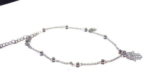 Hamsa Hand Silver Anklet Against Evil Eye, Hamsa Anklet