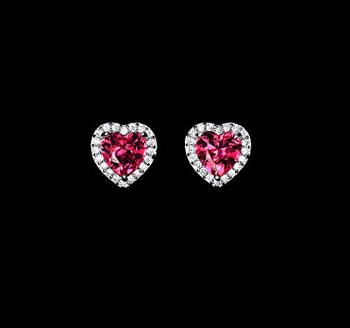 Romantic Heart Ruby Cubic Zirconia Stud Earrings Halo Earrings Cocktail Everyday Earrings Red Love Earrings Gift Prom