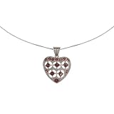 EXP Sterling Silver Old Style Garnet Heart Pendant Necklace
