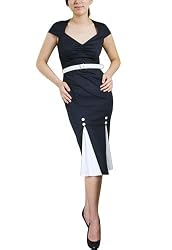 60's Pinup black and White Flare Pencil Skirt Dress 12/L