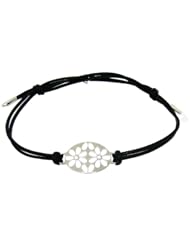 Sterling Silver 925 Oval Center Featuring Flower Accents With Adjustable Blac...