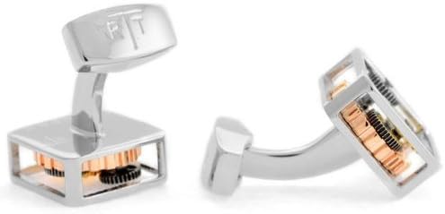 Tateossian Silver Tone Square Framed Steampunk Gear Watch Mechanism Cufflinks