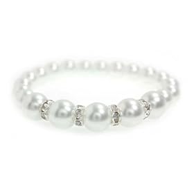 White Single Strand Fashion Beaded Pearl Bracelet with Swarovski Crystals