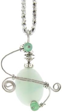 Handcrafted (Wire Wrapped) Hypoallergenic Non-tarnishing Stainless Steel and Chrysoprase Pendant. Complented with Lantern Style Stainless Steel Chain. 16-24 Inches (18 Inches)
