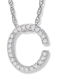 14K White Gold Diamond "C" Initial Pendant, 16" Necklace