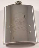 New 8 oz Stainless Steel Hip Flask Pirates Skull Bones