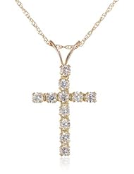 10k Gold Swarovski Elements Cross Pendant Necklace