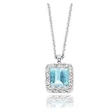 0.70 CTW 14K Diamond Aquamarine Vintage Style Princess Pendant Necklace