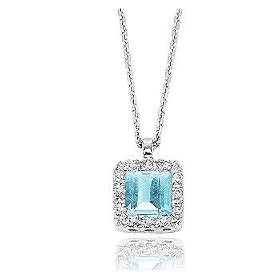 Buy 0.70 CTW 14K Diamond Aquamarine Vintage Style Princess Pendant Necklace