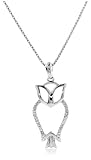 Sterling Silver Diamond Accent Owl Pendant (.025cttw), 18