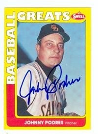 Johnny Podres Autographed/Hand Signed Baseball Card (San Diego Padres) 1990 Swell Legends Card