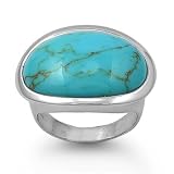 Sterling Silver 20mm Oval Turquoise Stone Ring (Size 6 - 10)