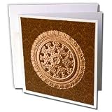Jaclinart Bows Scrolls Shells Floral Damask - Antique bronze ornate vintage architectural element on warm chocolate damask background - Greeting Cards-12 Greeting Cards with envelopes