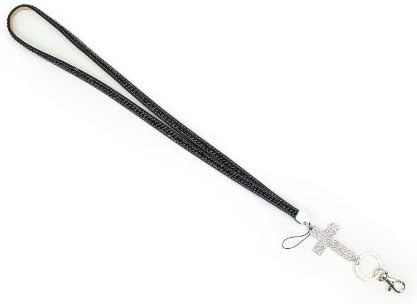 Black Rhinestone Lanyard Id Badge Holder with Huge Bling Cross Pendant