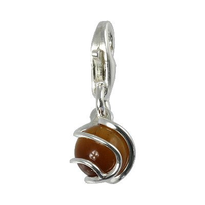 SilberDream 925 Sterling Silber Charm Kugel Tigerauge Stein braun Charms Anhänger für Armband Kette oder Ohrring FC250N Silber Charm