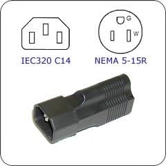 Plug Adapter IEC 60320 C14 Plug to NEMA 5-15 Connector Block Adapter