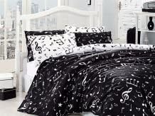 Full Queen Size Black White Music Written Music Aide-Memoire Duvet Cover Set With 6 Piece