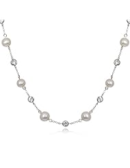 ROUND FRESHWATER PEARL AND WHITE CZ NECKLACE-36"