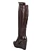 Breckelles DE11 Women Knee High Leatherette Platform Zip Wedge Boot - Brown