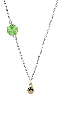 Mini Rounded Gold Tone Paw Delicate Lime Green Rivoli Crystal Necklace