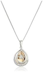 Sterling Silver and 10k Rose Gold Dancing Diamond Pear Pendant Necklace (1/10 cttw, J-K Color, I2-I3 Clarity)