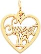 14K Yellow Gold Sweet 16 Heart Charm