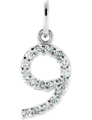 14K White Gold .07 cttw Diamond Number 9 Charm