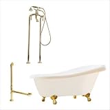 Newton 67 Slipper Tub with Floor Mount Faucet Faucet Finish: Satin Nickel, Tub Color: White