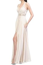 Sexy V-neck Chiffon/Tulle Halter Open-Back Slit Lace Floor Length Evening Dress/Party Dress 