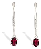 14K White Gold Oval Created Ruby and Diamond Dangle Drop Earrings