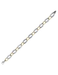 14 Karat Yellow Gold and Silver With Rhodium Finish 7.5" Shiny Diamond Cut Fancy Oval Link Bracelet With Pear Shape Clasp