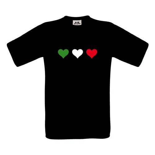 Italia T-Shirt – Drei Herzen groß in Grün-Weiß-Rot – S M L XL XXL XXXL – Textil black / Größe M