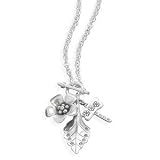 Dragonfly, Flower, Leaf Charm Toggle Necklace Sterling Silver