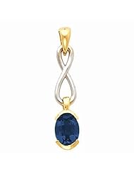 18K Two-Tone Gold Oval Cut Sapphire Pendant -- LIFETIME WARRANTY