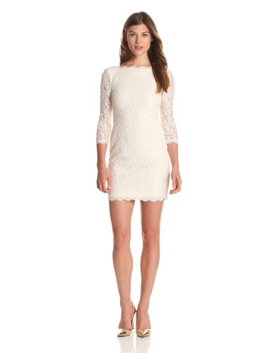 Adrianna Papell Women's Long Sleeve Lace Dress, Cream, 2