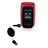 Retractable USB Cable for the Samsung SGH-T219 with Power Hot Sync and Charge capabilities - Gomadic Brand w/ TipExchange Technology