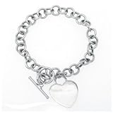 14k White Gold Bracelet with Toggle Clasp & Heart Tag