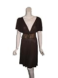 HARKHAM Belted V-Neck Studded Dress in Chocolate